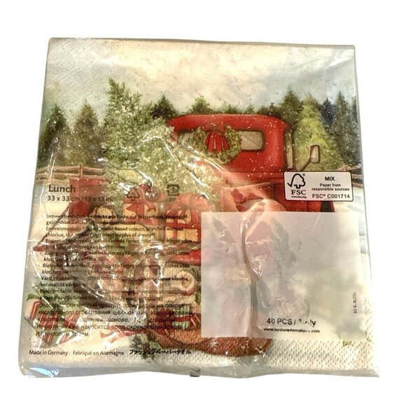 Mesafina Christmas Holidays Dog Old Truck 3 Ply Paper Napkin 40 Ct Germany Made - Picture 6 of 8